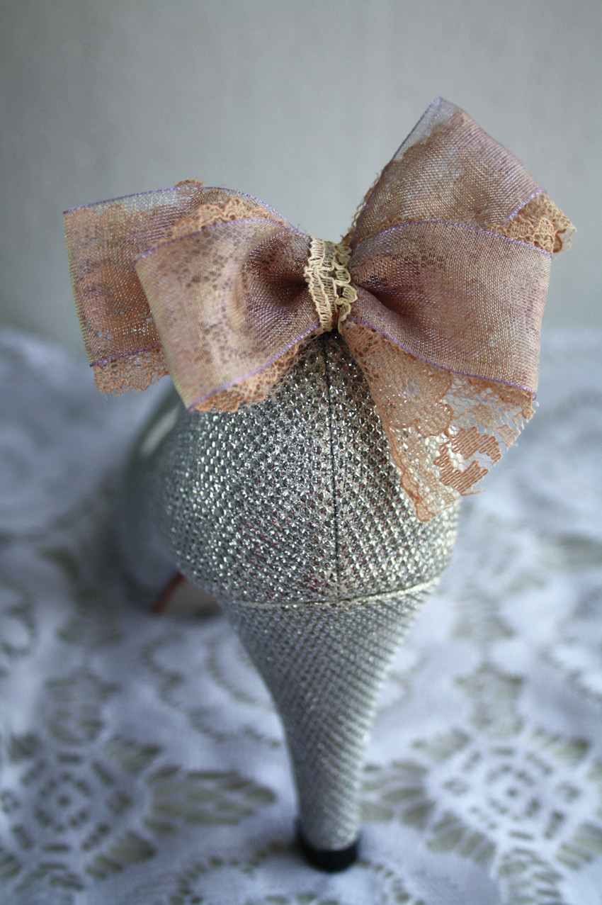 Big Lace Bow Shoe Clips Natural Brown Floral Bow Shoes Accessory